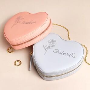 Personalised Birth Flower Heart Travel Jewellery Case