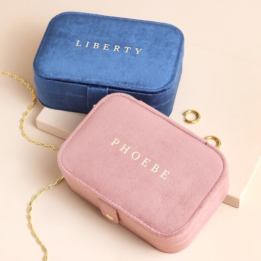 Personalised Velvet Rectangular Travel Jewellery Case