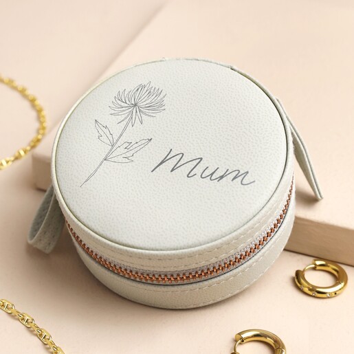 Personalised Birth Flower Mini Round Travel Jewellery Case Personalised Birth Flower Mini Round Travel Jewellery Case