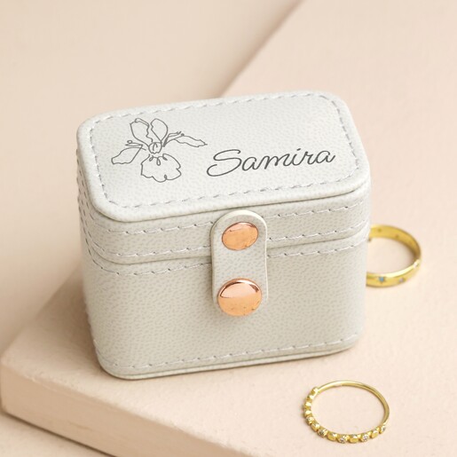 Personalised Birth Flower Petite Travel Ring Box Personalised Birth Flower Petite Travel Ring Box