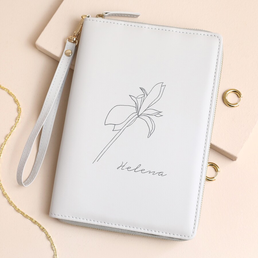 Personalised Birth Flower Jewellery Wallet Grey | Lisa Angel