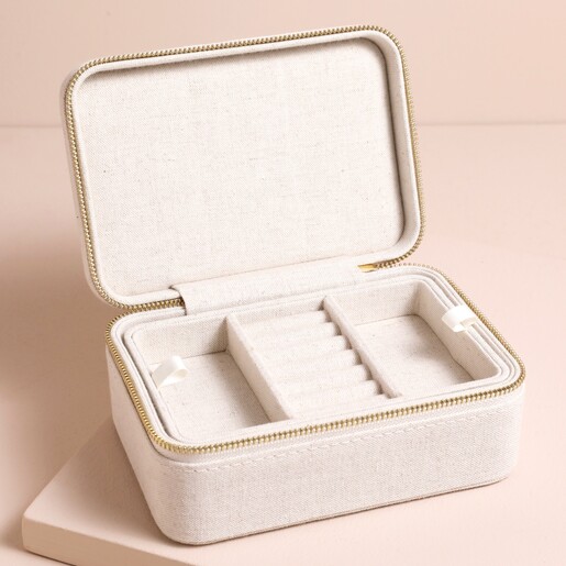 Open Personalised Floral Initial Linen Jewellery Case