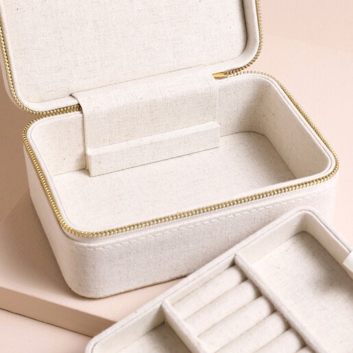 Open Personalised Floral Initial Linen Jewellery Case with First Tier Removed 