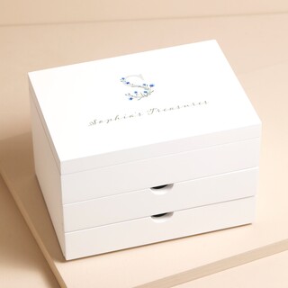 Personalised Floral Initial White Jewellery Box