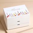 Personalised Wildflower White Jewellery Box against neutral coloured background