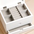 Personalised Wildflower White Jewellery Box open showing compartments and ring rolls