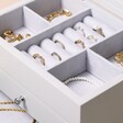 Close up of jewellery inside of Grey Jewellery Box with Pull Drawers
