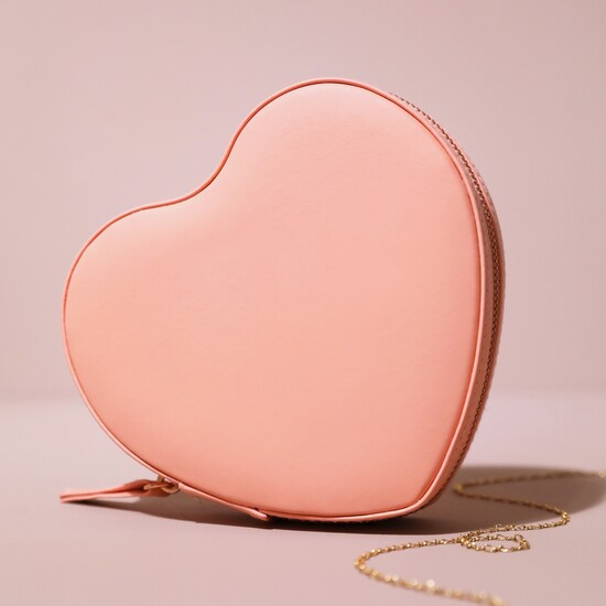 Peach Pink Heart  PU travel Jewellery Case