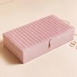 Large Quilted Velvet Jewellery Box in Pink on Beige Surface