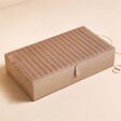 Large Quilted Velvet Jewellery Box in Taupe on Beige Surface
