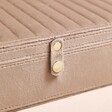 Close Up of Closure on Large Quilted Velvet Jewellery Box in Taupe