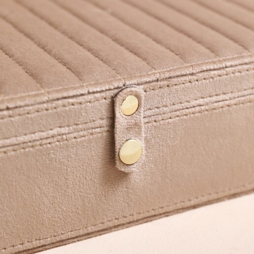 Large Quilted Velvet Jewellery Box in Taupe