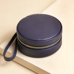 Mini Round Travel Jewellery Case in Navy