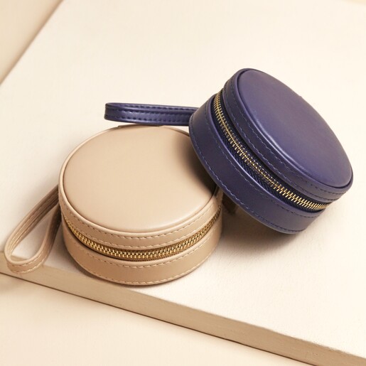Also Available in Mocha Mini Round Travel Jewellery Case in Navy with mocha version