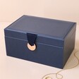 Navy Two Tier Jewellery Box against pink background