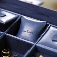 Navy Two Tier Jewellery Box open showing cushion inside of box