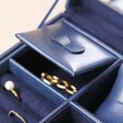Close up of box inside of Navy Two Tier Jewellery Box