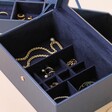 Close up of inside of Navy Two Tier Jewellery Box