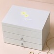 Personalised Birth Flower Jewellery Box with Pull Drawers against neutral coloured backdrop
