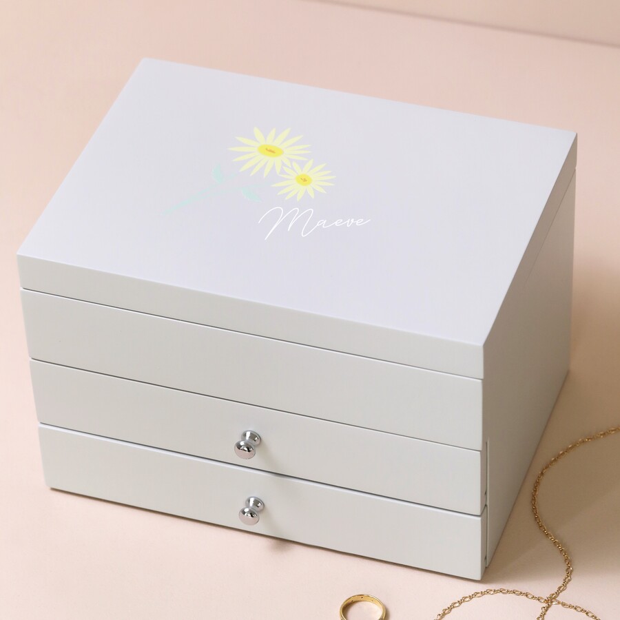 Personalised Birth Flower Grey Jewellery Box Lisa Angel