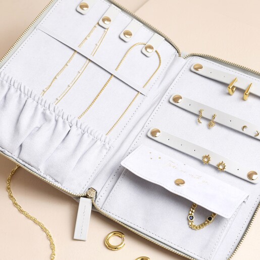 Inside Personalised Birth Flower Travel Jewellery Wallet in Grey