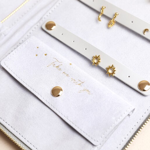 Close Up Shot of Personalised Birth Flower Travel Jewellery Wallet in Grey