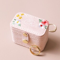 Personalised Embroidered Flowers Petite Velvet Travel Ring Box