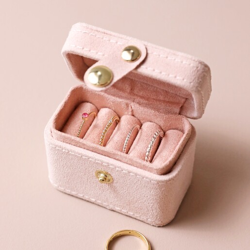 Personalised Embroidered Flowers Petite Velvet Travel Ring Box open showing ring rolls