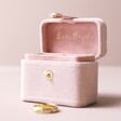 Personalised Embroidered Flowers Petite Velvet Travel Ring Box open showing inside of lid