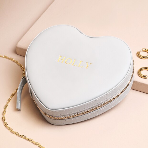 Personalised Name Heart Travel Jewellery Case