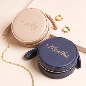 Personalised Gold Name Mini Round Travel Jewellery Case