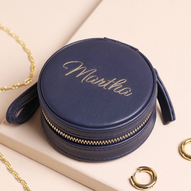 Personalised Gold Name Mini Round Travel Jewellery Case