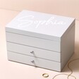Personalised Name Jewellery Box with Pull Drawers against beige backdrop