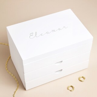 Personalised Name White Jewellery Box with Drawers