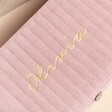 Close up of personalisation on pink Personalised Large Quilted Velvet Jewellery Box
