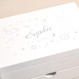 Close Up of Celestial Pattern Personalised Celestial White Jewellery Box in Silver