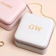 Personalised Square Travel Jewellery Box Against Beige Background