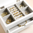 Inside of Personalised White Floral Jewellery Box with Drawers with jewellery