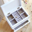 Personalised Wildflower White Jewellery Box open showing jewellery inside in lifestyle shot