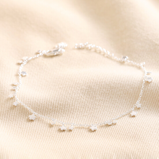 Dainty Flower Charm Anklet in Silver