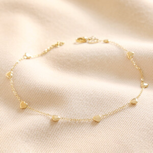 Gold Stainless Steel Tiny Round Heart Charm Anklet