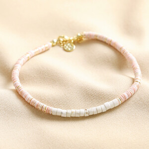 Pink and White Semi-Precious Heishi Beaded Anklet