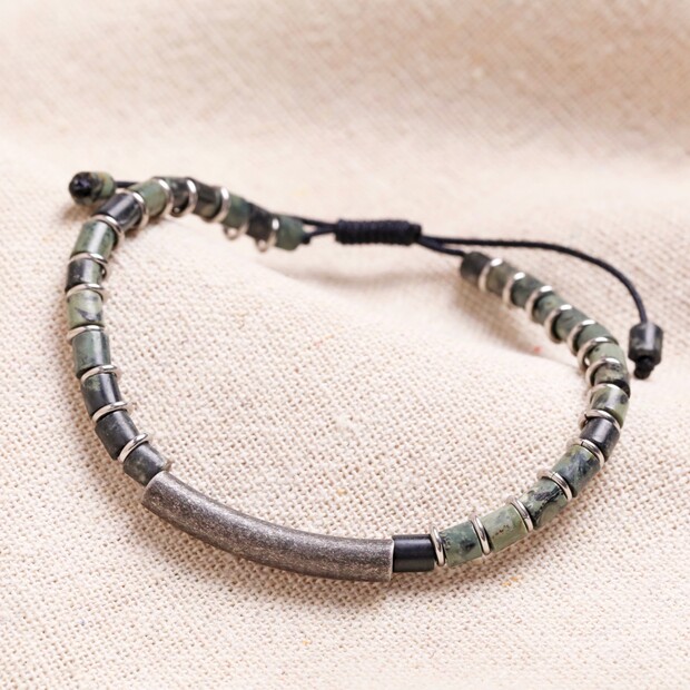 Men's Green Semi-Precious Stone Cord Bracelet Men's Green Semi-Precious Stone Cord Bracelet