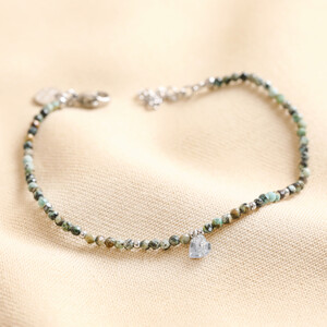 Heart Crystal Charm Semi-Precious Stone Beaded Bracelet