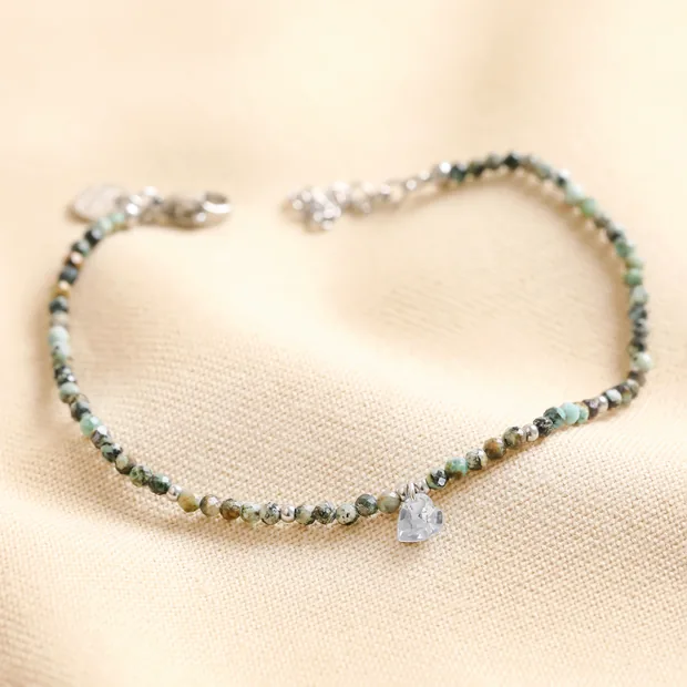 Heart Crystal Charm Semi-Precious Stone Beaded Bracelet Heart Crystal Charm Semi-Precious Stone Beaded Bracelet