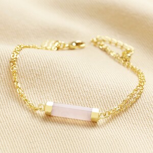 Rose Quartz Charm Chain Bracelet in Gold