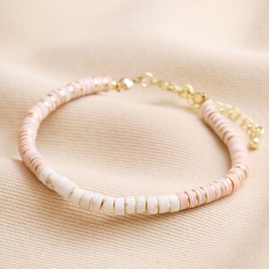 Pink and White Semi-Precious Heishi Beaded Bracelet
