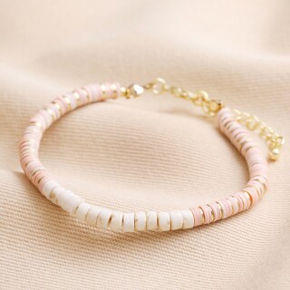 Pink and White Semi-Precious Heishi Beaded Bracelet