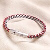Men's Stainless Steel Silver and Red Ball Chain Bracelet on Beige Fabric