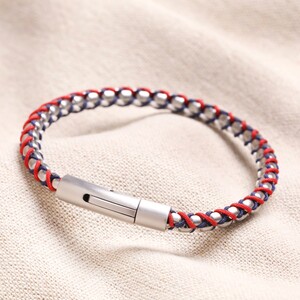 Men's Stainless Steel Silver and Red Ball Chain Bracelet